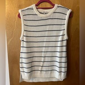 Madewell White Knit Top with Navy Stripe Accents